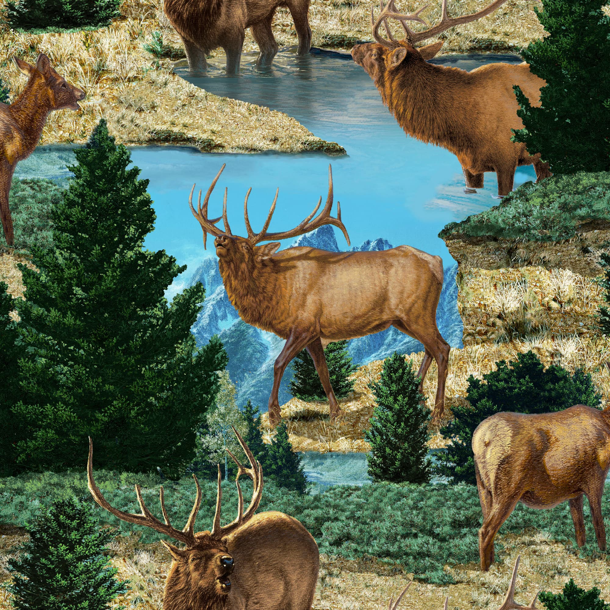Wild Wings Glenson Range Elk Scenic Cotton Fabric
